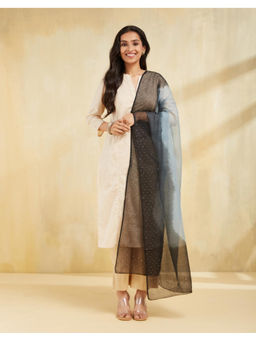 Fabindia - Black Cotton Silk Embroidered Dupatta