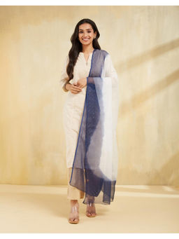 Fabindia - Natural Cotton Silk Embroidered Blue Dupatta