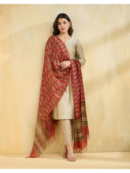 Fabindia - Red Silk Blend Bagru Printed Dupatta