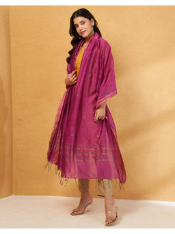 Fabindia - Magenta Cotton Silk Blend Chanderi Dupatta