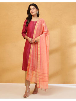 Fabindia - Orange Cotton Silk Blend Chanderi Dupatta