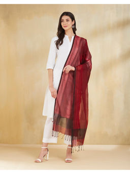 Fabindia - Maroon Cotton Silk Dupatta