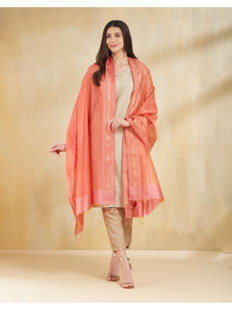 Fabindia - Peach Cotton Silk Blend Dupatta