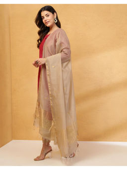Fabindia - Beige Cotton Silk Blend Chanderi Dupatta
