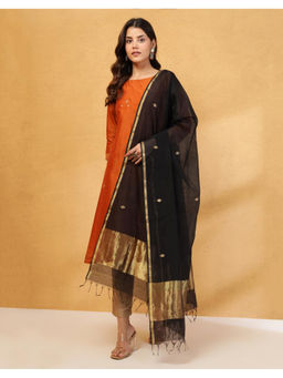 Fabindia - Black Cotton Silk Blend Chanderi Dupatta