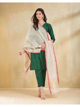 Fabindia - White Cotton Silk Blend Dupatta