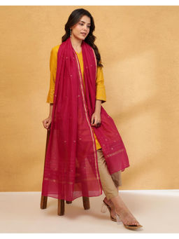 Fabindia - Magenta Cotton Silk Blend Chanderi Dupatta