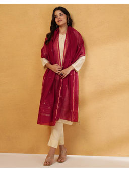 Fabindia - Pink Cotton Silk Blend Chanderi Dupatta