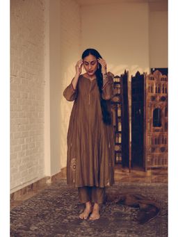 Sarang Kaur - Olive Nayantara Anarkali Kurta with Pant (Set of 2)