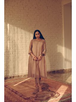 Sarang Kaur - Beige Phool Anarkali Kurta with Pant (Set of 2)