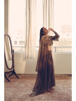 Sarang Kaur - Olive Nizam Motif Saree with Unstitched Blouse with Unstitched