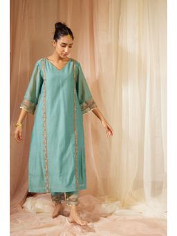 Sarang Kaur - Blue Abir Kurta with Pant (Set of 2)