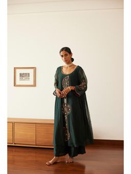 Sarang Kaur - Green Shashi Anarkali Kurta with Palazzo (Set of 2)
