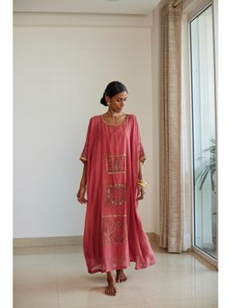 Sarang Kaur - Pink Akaari Kaftan Dress (Set of 2)