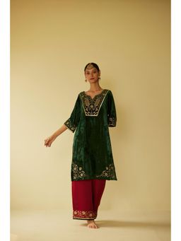 Sarang Kaur - Green Meera Kurta with Palazzo (Set of 2)