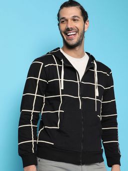 Campus Sutra - Full Sleeve Checkered Hooded Sweatshirt