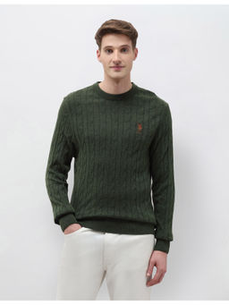 U.S. POLO ASSN. - Mens Cable Knit Regular Fit Green Sweater