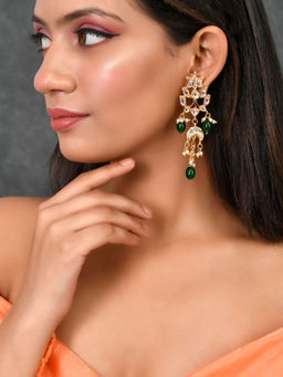 Shoshaa - Gold-Plated Handcrafted Green Kundan Drop Earrings