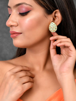 Shoshaa - Gold-Plated Green enamel Kundan Studs Earrings