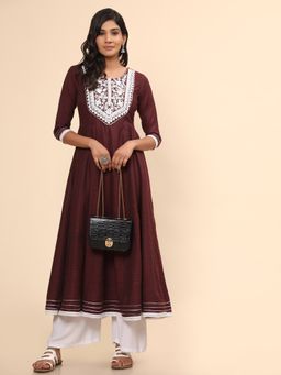Vbuyz - Women's Embroidered Anarkali Cotton Purple Stitched Kurta(vf-ku-1985)