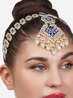 Zaveri Pearls - Blue Meenakari Dazzling Kundan & Pearls Bridal Matha Patti Style Maangtikka