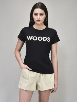 WOODS - Women Printed Black T-Shirt