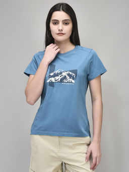 WOODS - Women Printed Blue T-Shirt