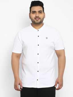 Urbano Plus - Mens White Cotton Regular Fit Casual Polo Shirt With Mandarin Collar