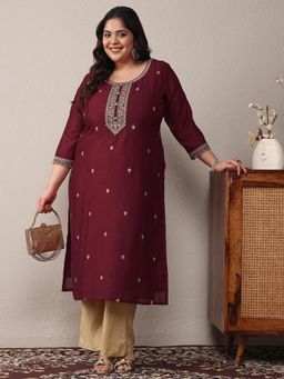 Libas - Maroon Embroidered Kurta