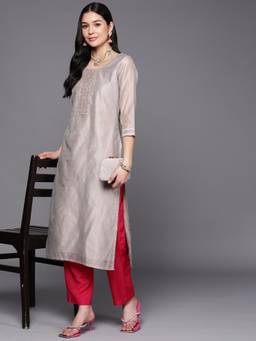 Libas - Grey Embroidered Kurta