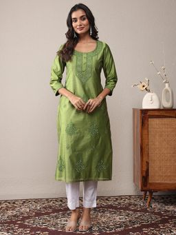 Libas - Green Embroidered Kurta