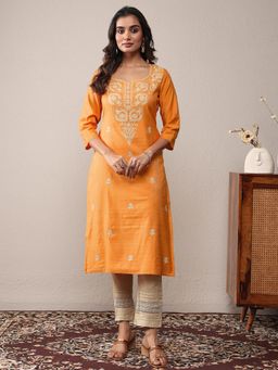 Libas - Mustard Embroidered Kurta