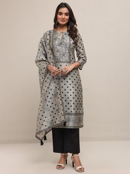 Libas - Grey Printed Kurta with Pant and Dupatta