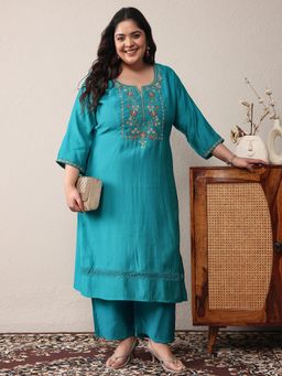 Extra love by Libas - Turquoise Floral Kurta and Pant