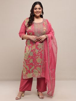 Extra love by Libas - Peach Floral Kurta with Palazzo and Dupatta
