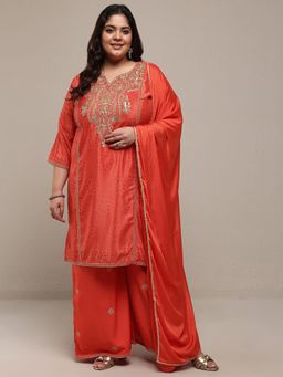 Extra love by Libas - Coral Printed Kurta with Palazzo and Dupatta