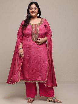 Extra love by Libas - Pink Printed Kurta with Pant and Dupatta