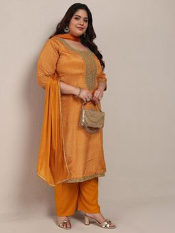 Extra love by Libas - Mustard Embroidered Kurta with Pant and Dupatta