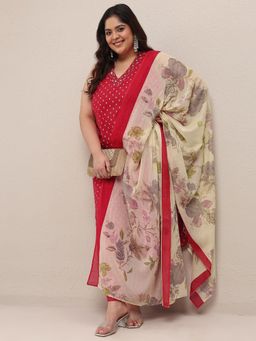 Extra love by Libas - Red Floral Kurta with Palazzo and Dupatta