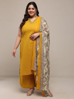 Extra love by Libas - Mustard Floral Kurta with Palazzo and Dupatta