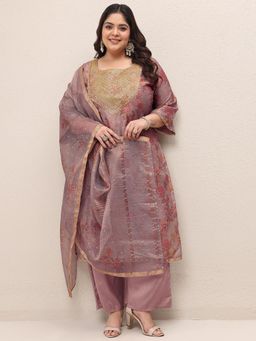 Extra love by Libas - Lavender Floral Kurta with Palazzo and Dupatta