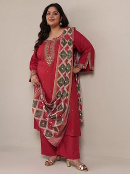 Extra love by Libas - Red Printed Kurta with Palazzo and Dupatta