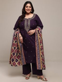 Extra love by Libas - Purple Printed Kurta with Palazzo and Dupatta
