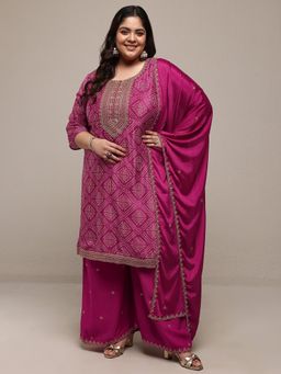 Extra love by Libas - Pink Printed Kurta with Palazzo and Dupatta