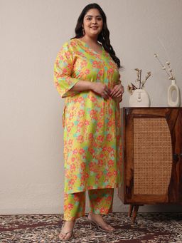 Extra love by Libas - Green Floral Kurta and Pant