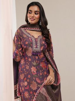Libas Art - Purple Floral Kurta with Pant and Dupatta
