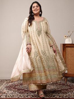 Libas Art - Off White Embroidered Kurta with Palazzo and Dupatta