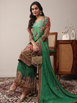 Libas Art - Green Printed Kurta with Palazzo and Dupatta