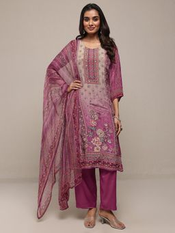 Libas - Mauve Printed Kurta with Pant and Dupatta