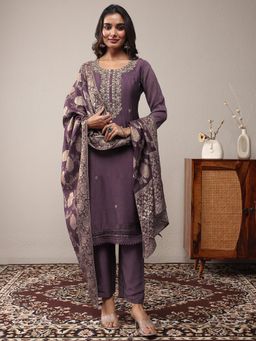 Libas - Purple Embroidered Kurta with Pant and Dupatta